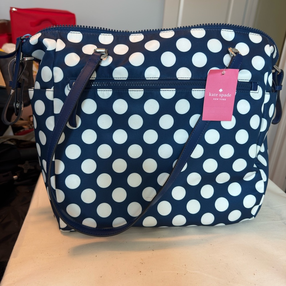 NWT - Kate Spade Navy Polka Dot Diaper Bag